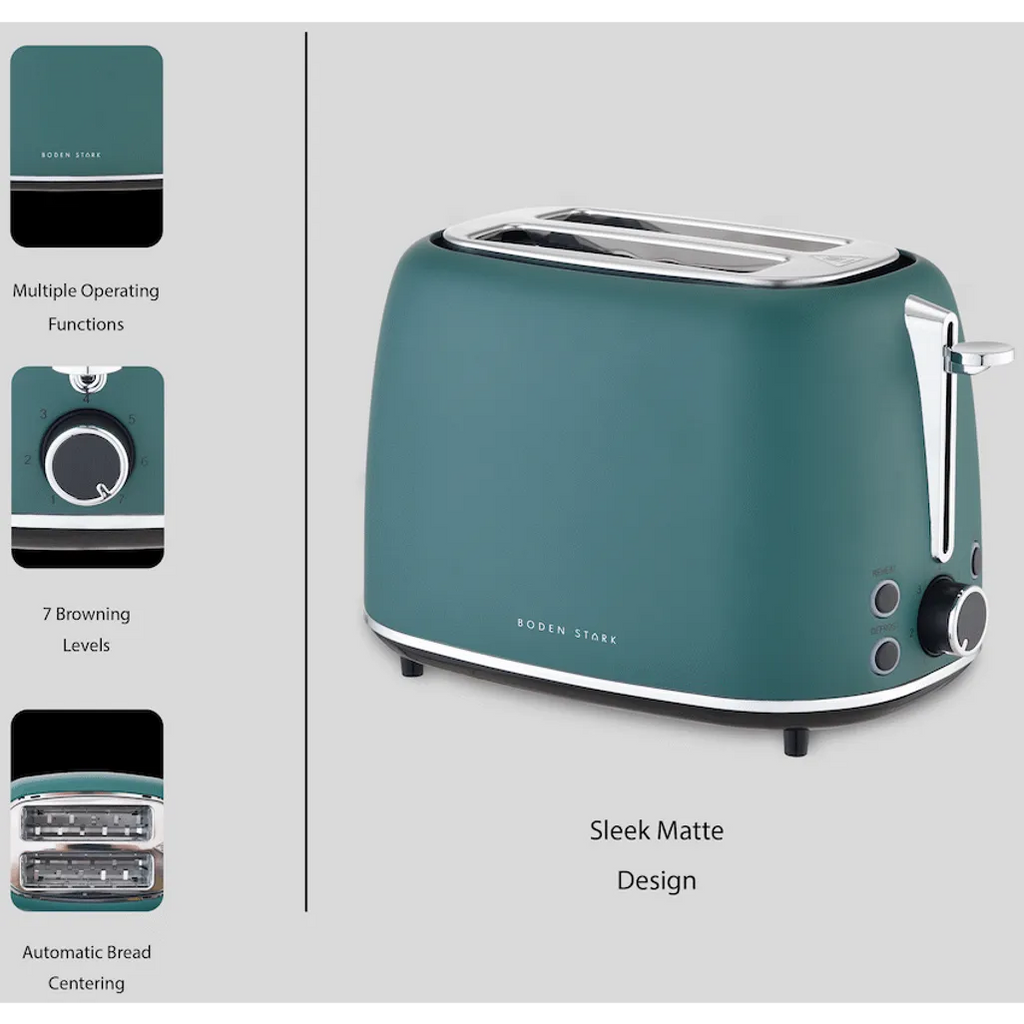 Boden Stark Matte Stainless Steel Toaster - Green