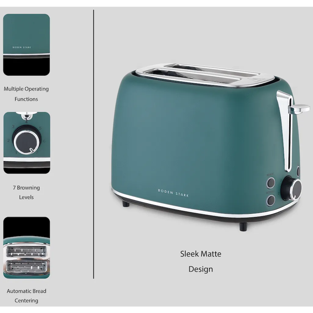 Boden Stark Matte Stainless Steel Toaster - Green
