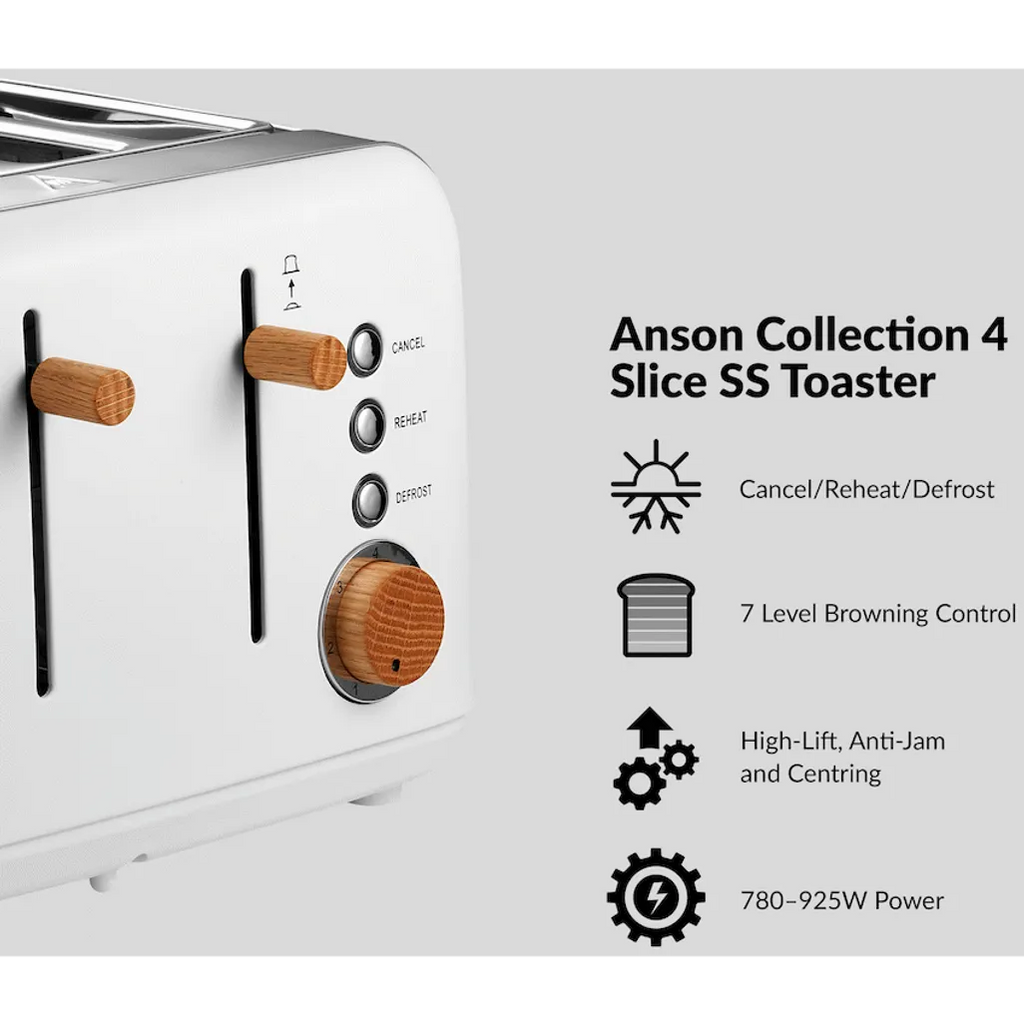 Boden Stark Anson Collection 4 Slice SS Toaster White