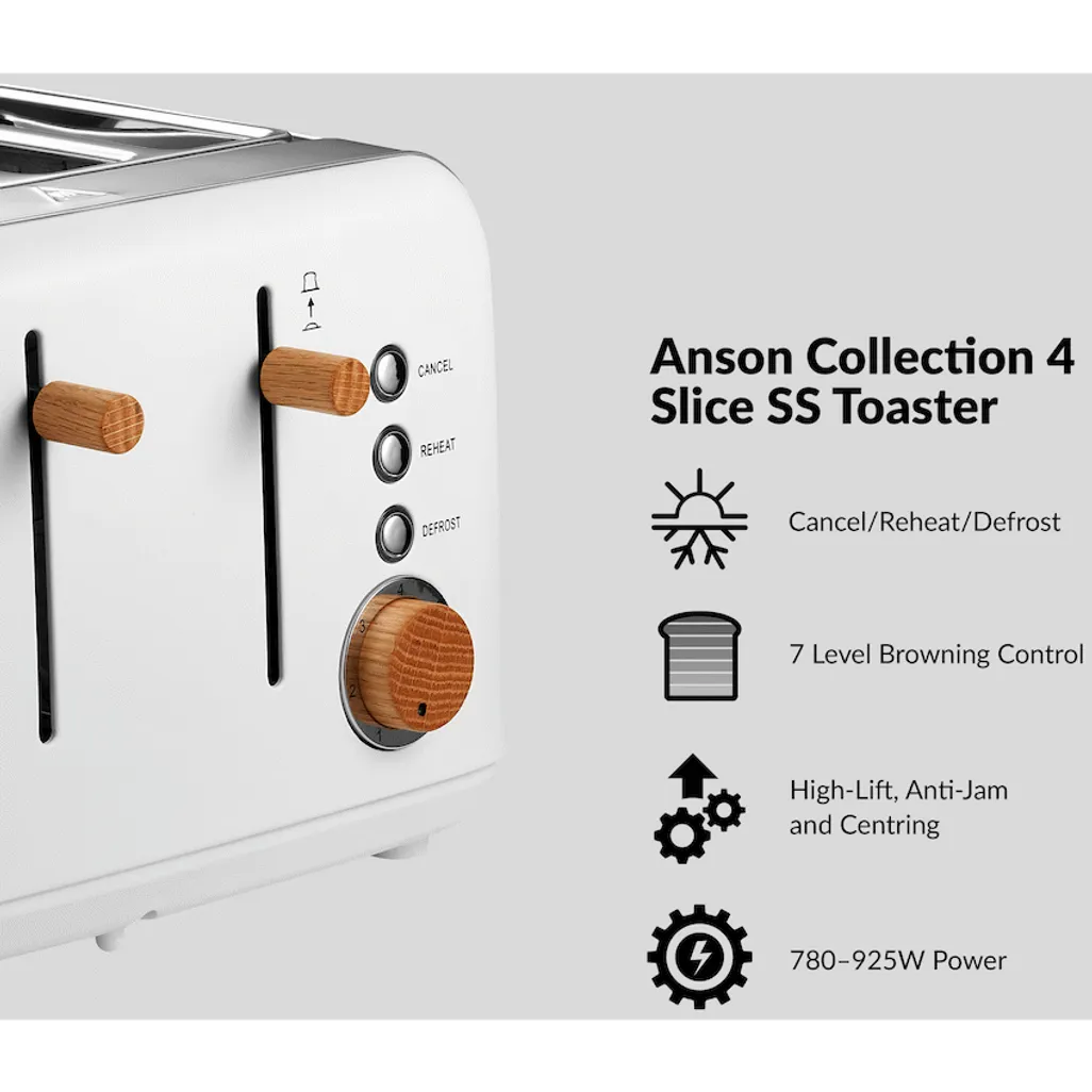 Boden Stark Anson Collection 4 Slice SS Toaster White