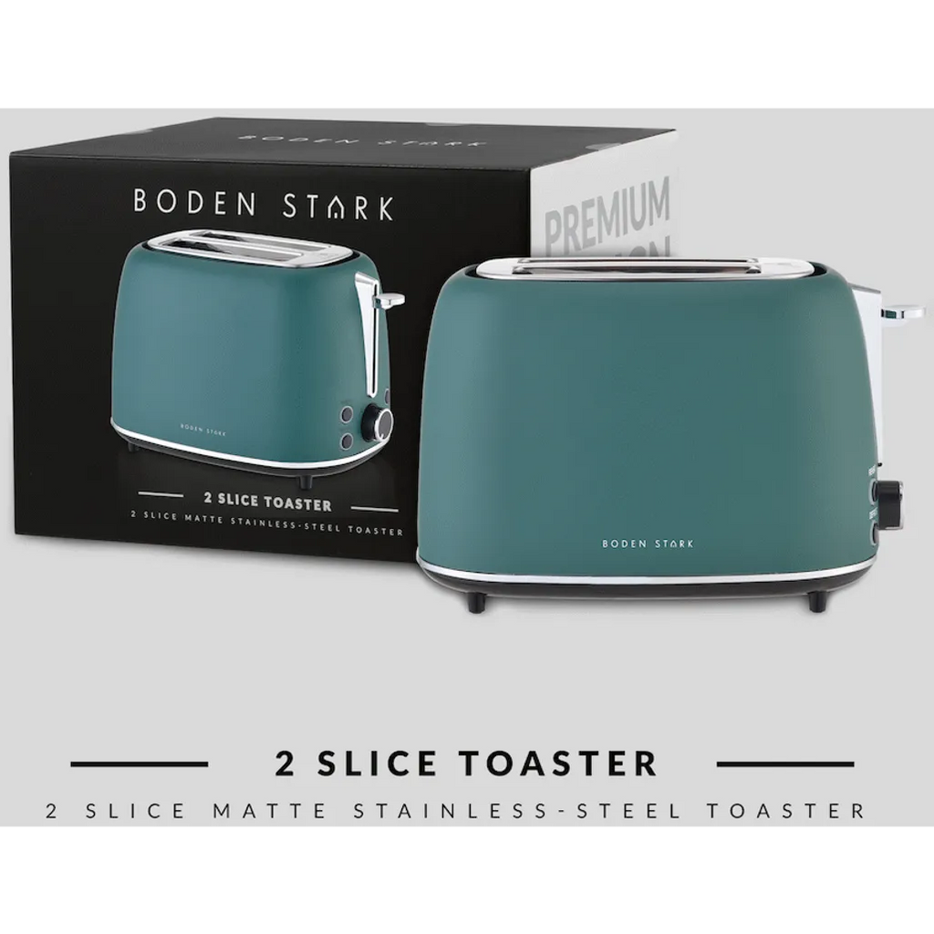 Boden Stark Matte Stainless Steel Toaster - Green