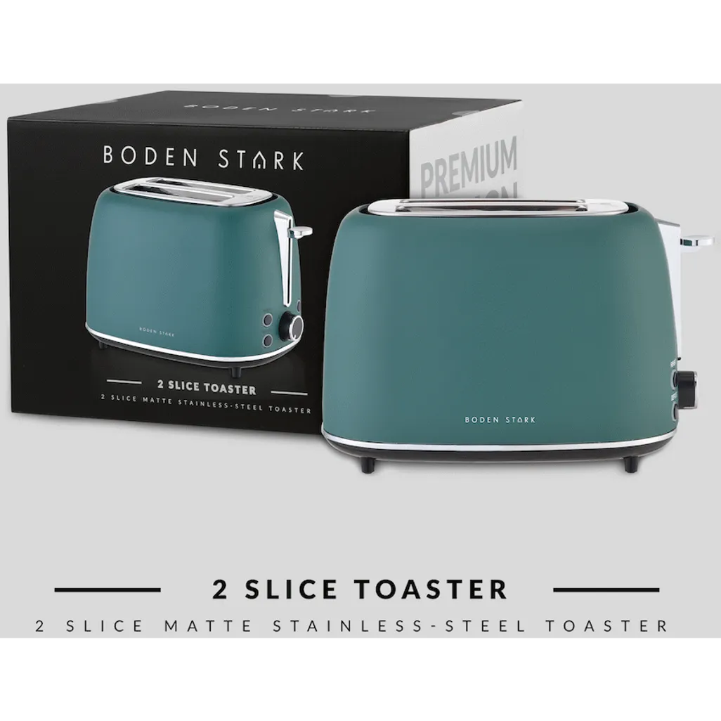 Boden Stark Matte Stainless Steel Toaster - Green