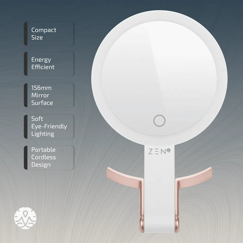 ZEN JestSet Series Portable Handheld LED Mirror - White