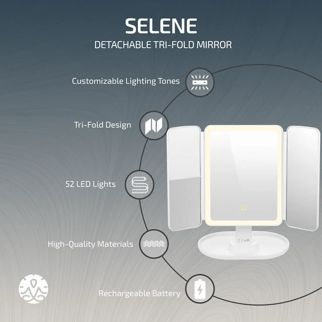 ZEN Selene Series Detachable Trifold Makeup Mirror - White