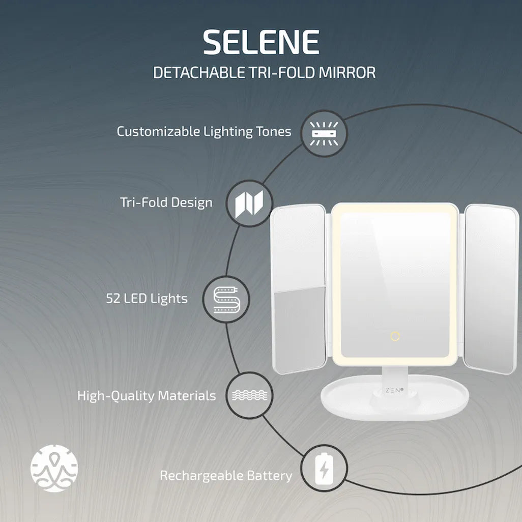 ZEN Selene Series Detachable Trifold Makeup Mirror - White
