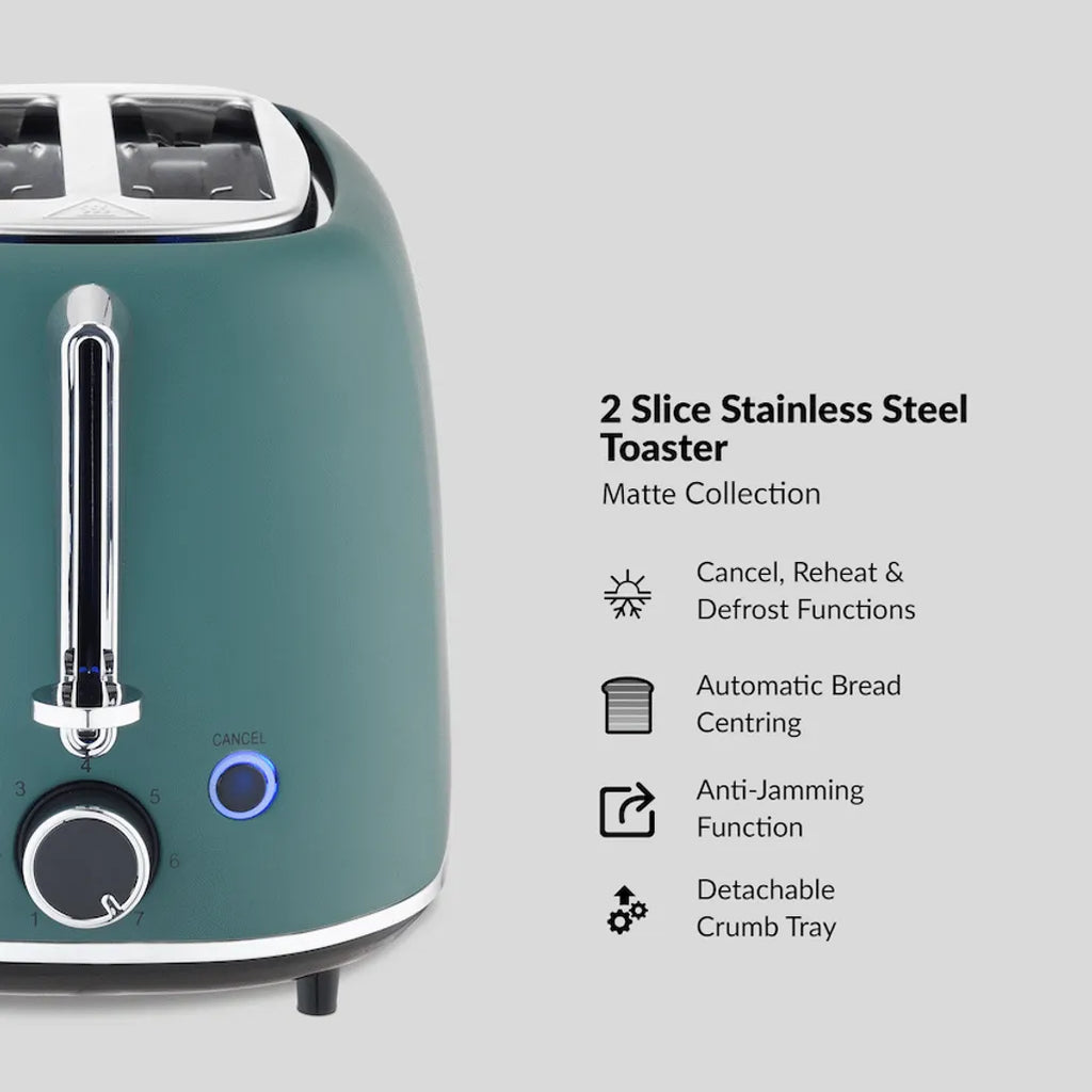 Boden Stark Matte Stainless Steel Toaster - Green