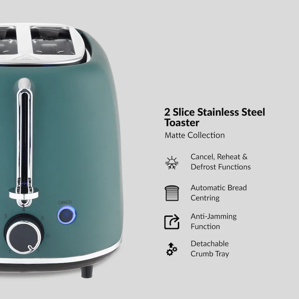 Boden Stark Matte Stainless Steel Toaster - Green