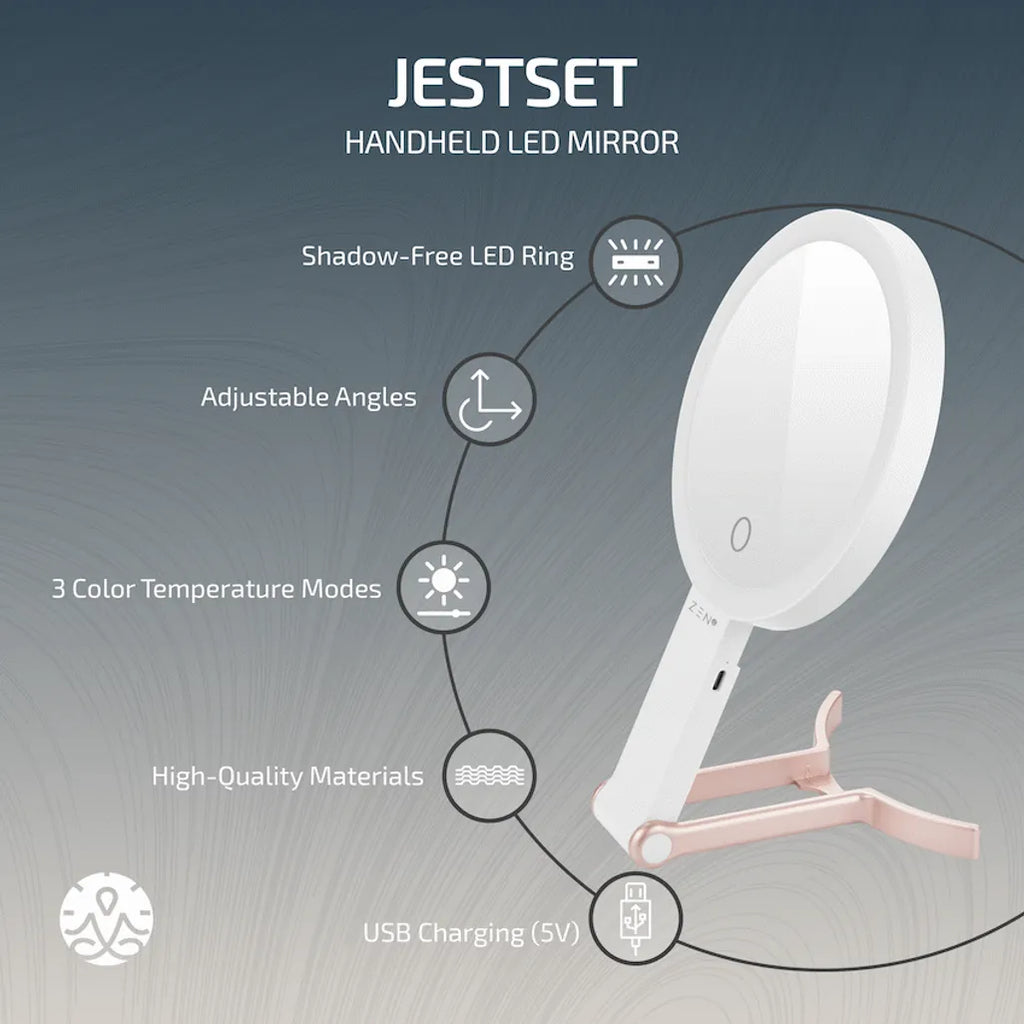 ZEN JestSet Series Portable Handheld LED Mirror - White