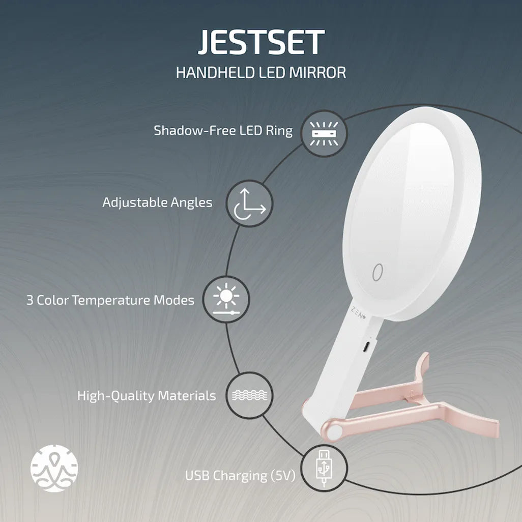 ZEN JestSet Series Portable Handheld LED Mirror - White