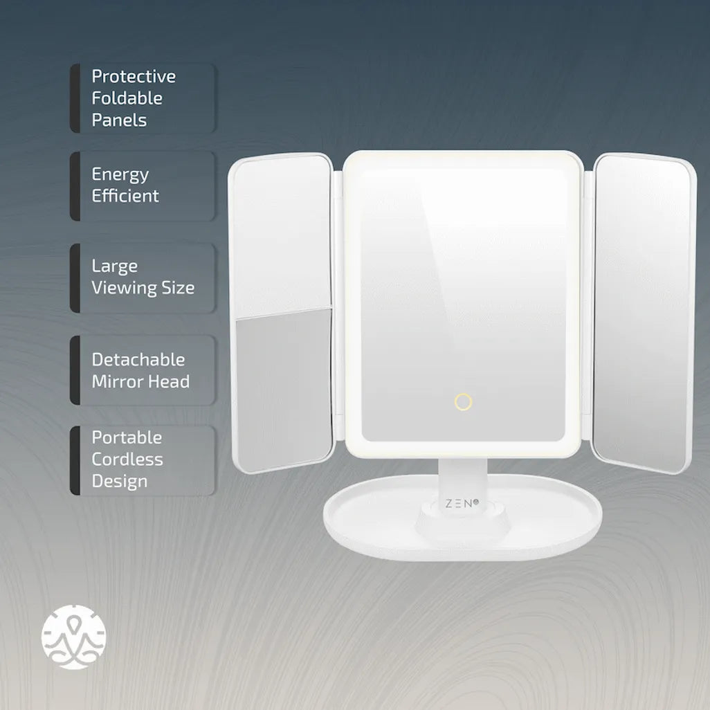 ZEN Selene Series Detachable Trifold Makeup Mirror - White
