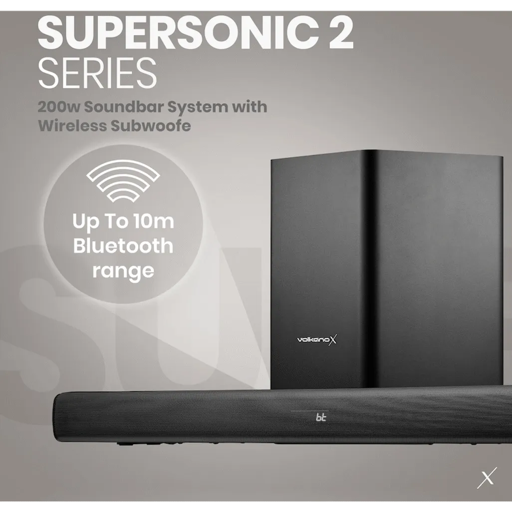 VolkanoX Supersonic 2 Series 2.1 200w Soundbar System with Wireless Subwoofer