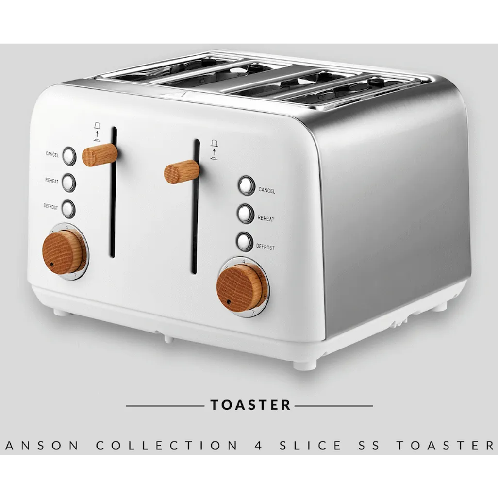Boden Stark Anson Collection 4 Slice SS Toaster White