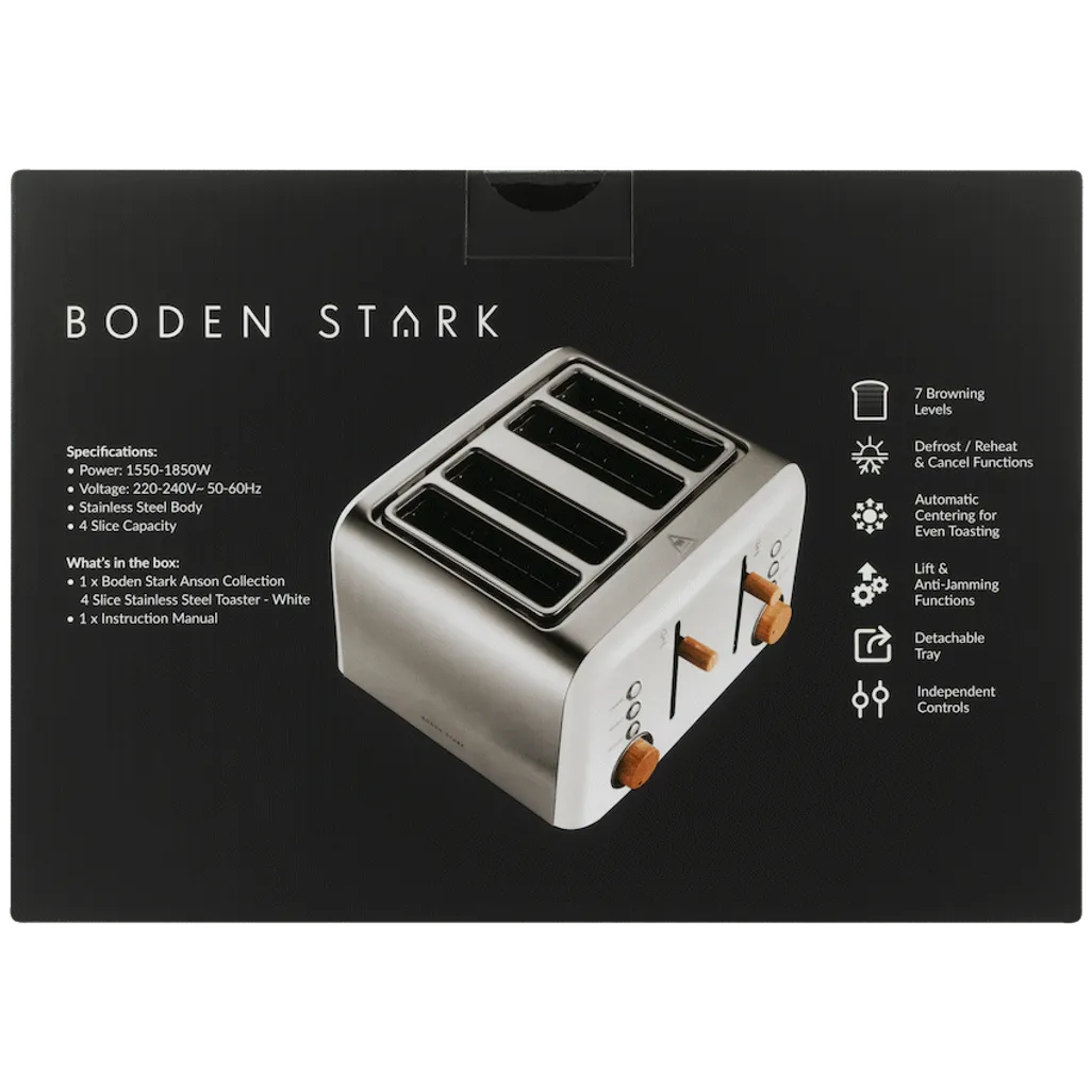 Boden Stark Anson Collection 4 Slice SS Toaster White