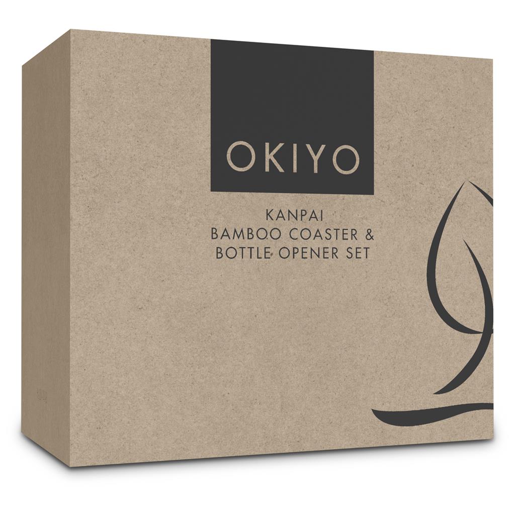 Okiyo Kanpai Bamboo Coaster & Bottle Opener Set