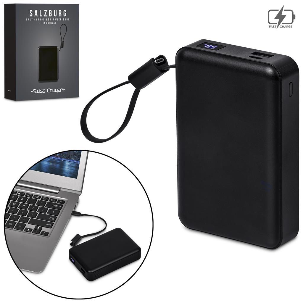 Swiss Cougar Salzburg Fast Charge 65W PD & QC Power Bank - 15 000mAh